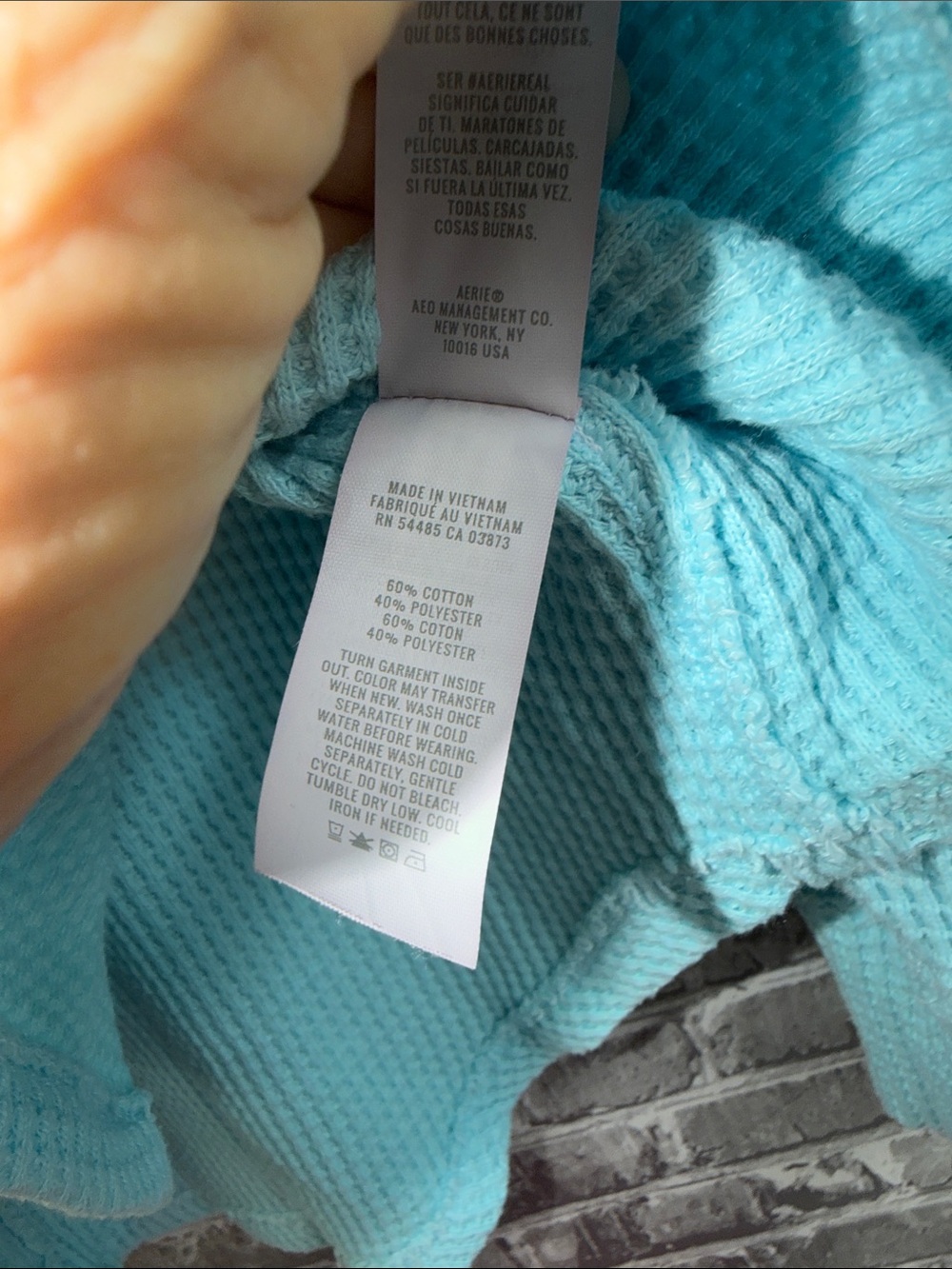 aerie Aqua Waffle-Knit V-Neck Collared Sweater - Picture 3 of 9